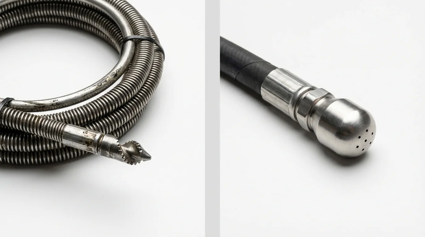 Drain snake cable and hydro jetting nozzle used for drain cleaning in Decatur, TX