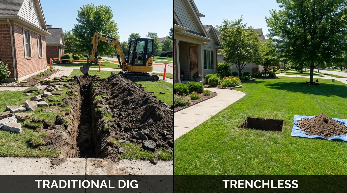 Trenchless sewer repair with minimal yard damage versus traditional excavation in Decatur, TX